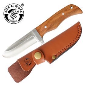   Kids at Work Lekerekített hegyű tőr kés, bőr védőtokkal