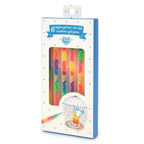 Djeco Lovely Paper Zseléstoll készlet 6 szivárvány színben - 6 rainbow gel pens