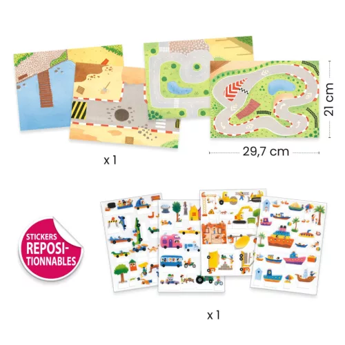 Djeco Matricázós sztorik 3D Közlekedés járművekkel - Lift-up stickers - Vehicles