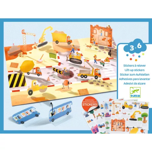 Djeco Matricázós sztorik 3D Közlekedés járművekkel - Lift-up stickers - Vehicles