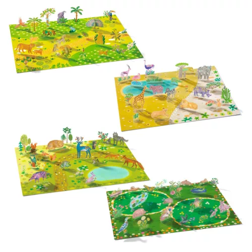 Djeco Matricázós sztorik 3D Állati élőhelyek - Lift-up stickers - Animals