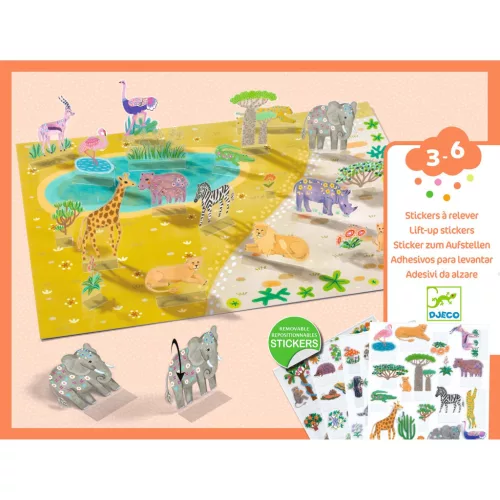 Djeco Matricázós sztorik 3D Állati élőhelyek - Lift-up stickers - Animals