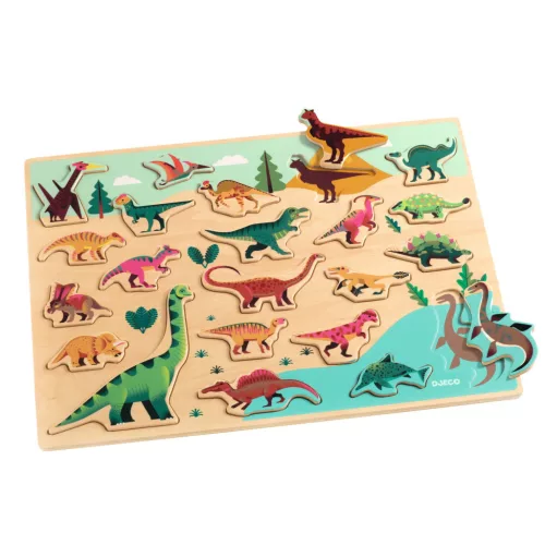 Djeco Formaillesztő formaberakó Színes dínók - Puzzlo Dino