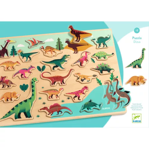 Djeco Formaillesztő formaberakó Színes dínók - Puzzlo Dino
