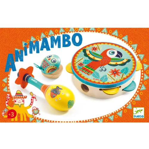 Djeco Animambo Játékhangszer készlet Tambourine, maracas, castanet
