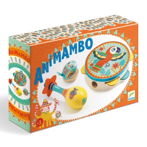 Djeco Animambo Játékhangszer készlet Tambourine, maracas, castanet