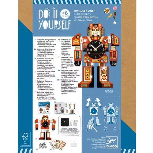 Djeco Design by Csináld magad! Falióra fiúszobába IdőRobi - Robotime