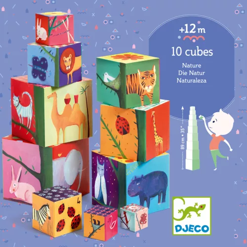 Djeco Toronyépítő kocka Természet és állatok - 10 nature & animal blocks