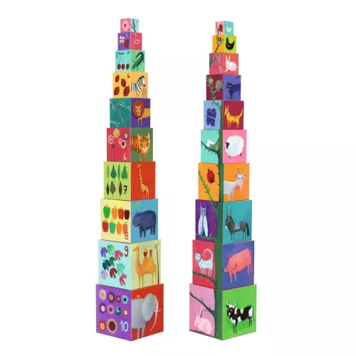 Djeco Toronyépítő kocka Természet és állatok - 10 nature & animal blocks