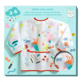   Djeco Kötény zsebbel Matrica és ceruza mintás - Apron with pocket Stickers and pencils