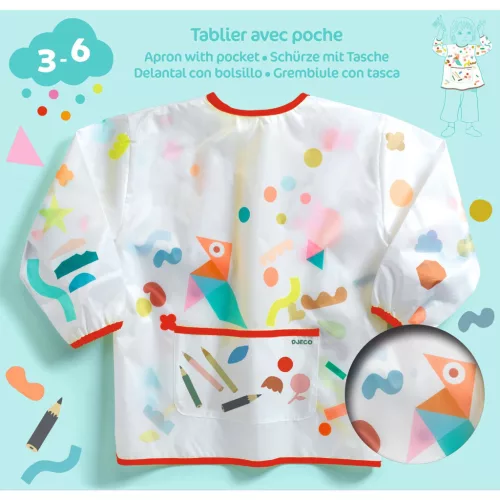 Djeco Kötény zsebbel Matrica és ceruza mintás - Apron with pocket Stickers and pencils