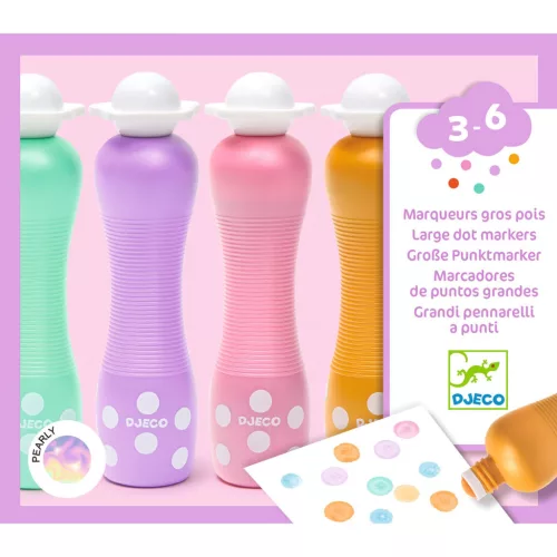 Djeco Marok filc készlet 4 gyöngyház színben Pontozó színezés - Large dot markers