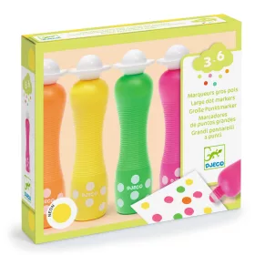   Djeco Marok filc készlet 4 fluoreszkáló színben Pontozó színezés - Large dot markers