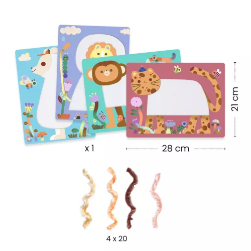 Djeco Kollázs műhely Bolyhos barátok gyapjúval és tépőzárral - Wool and Velcro Fluffy friends!