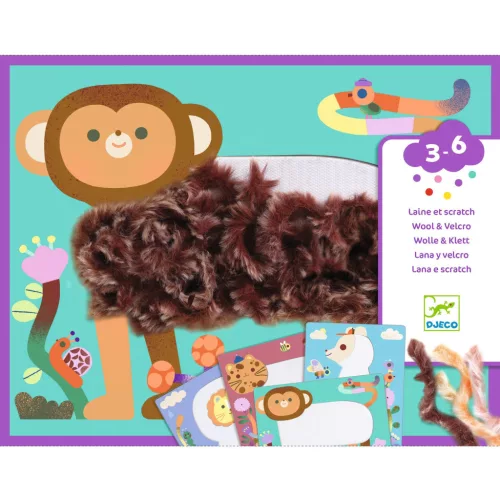Djeco Kollázs műhely Bolyhos barátok gyapjúval és tépőzárral - Wool and Velcro Fluffy friends!