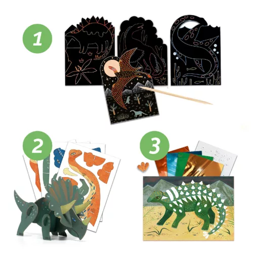 Djeco Kreatív műhely, 6 technika 1 dobozban - Dinoszauruszok világa 