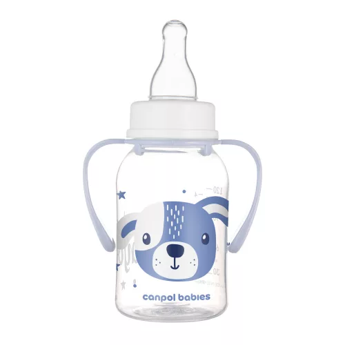 Canpol babies Keskeny nyakú cumisüveg fogantyúval, CUTE ANIMALS, 120 ml, kutya
