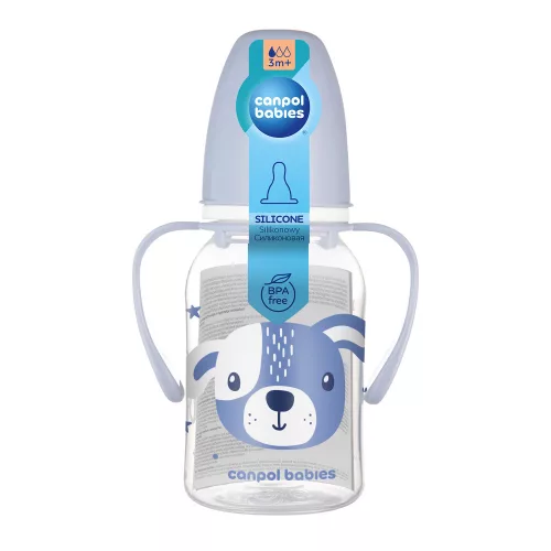 Canpol babies Keskeny nyakú cumisüveg fogantyúval, CUTE ANIMALS, 120 ml, kutya