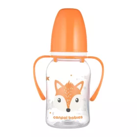   Canpol babies Keskeny nyakú cumisüveg fogantyúval, CUTE ANIMALS, 120 ml, róka