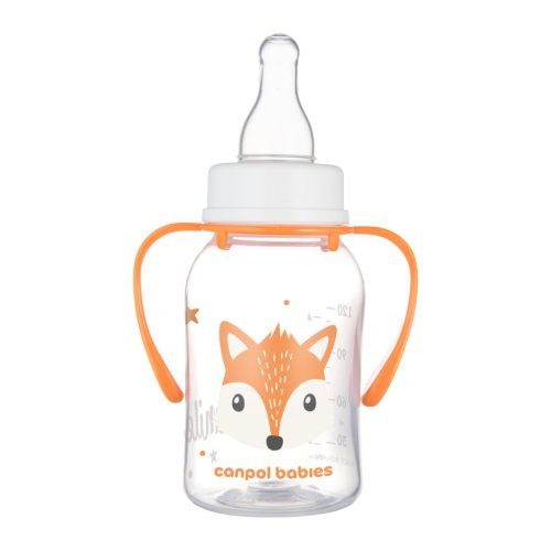 Canpol babies Keskeny nyakú cumisüveg fogantyúval, CUTE ANIMALS, 120 ml, róka