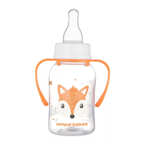 Canpol babies Keskeny nyakú cumisüveg fogantyúval, CUTE ANIMALS, 120 ml, róka