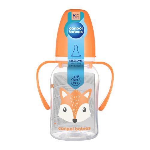 Canpol babies Keskeny nyakú cumisüveg fogantyúval, CUTE ANIMALS, 120 ml, róka