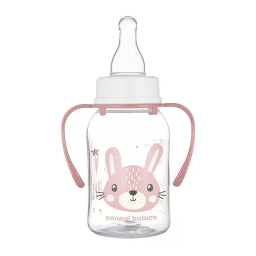 Canpol babies Keskeny nyakú cumisüveg fogantyúval, CUTE ANIMALS, 120 ml, nyuszi