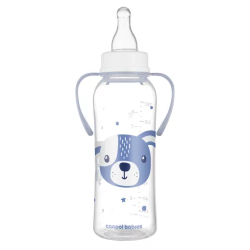 Canpol babies Keskeny nyakú cumisüveg fogantyúval, CUTE ANIMALS, 250 ml, kutya