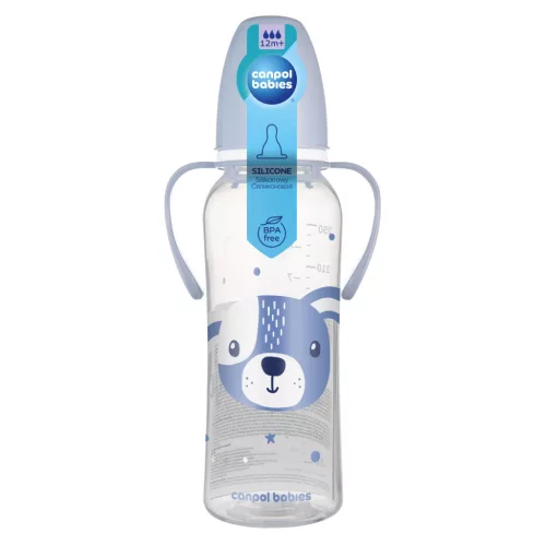 Canpol babies Keskeny nyakú cumisüveg fogantyúval, CUTE ANIMALS, 250 ml, kutya