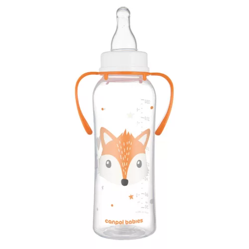 Canpol babies Keskeny nyakú cumisüveg fogantyúval, CUTE ANIMALS, 250 ml, róka