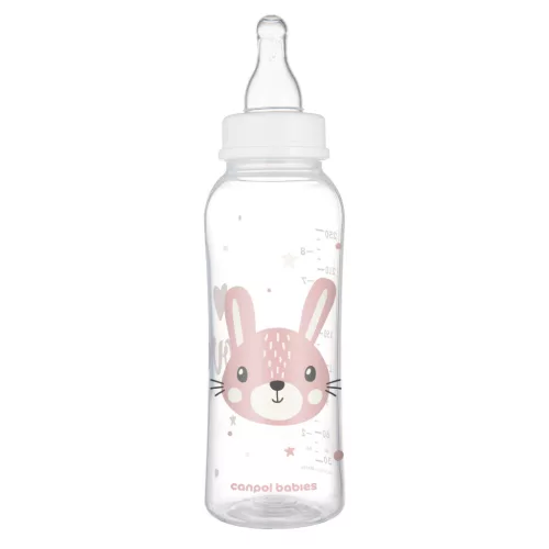 Canpol babies Keskeny nyakú cumisüveg fogantyúval, CUTE ANIMALS, 250 ml, nyuszi