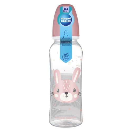 Canpol babies Keskeny nyakú cumisüveg fogantyúval, CUTE ANIMALS, 250 ml, nyuszi