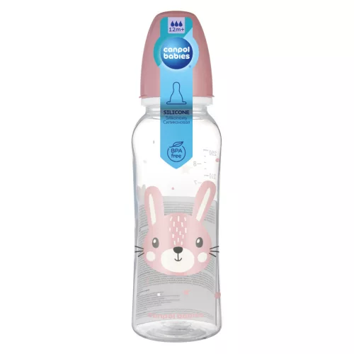 Canpol babies Keskeny nyakú cumisüveg fogantyúval, CUTE ANIMALS, 250 ml, nyuszi