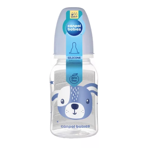 Canpol babies Keskeny nyakú cumisüveg CUTE ANIMALS 120ml - Blue