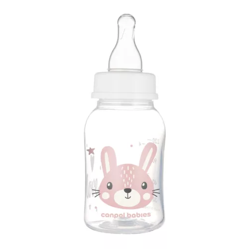Canpol babies Keskeny nyakú cumisüveg CUTE ANIMALS 120ml - Pink
