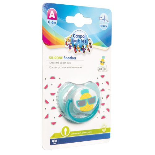 Canpol babies Szimmetrikus szilikon cumi, 0-6 hónapos babának, SO COOL - türkiz