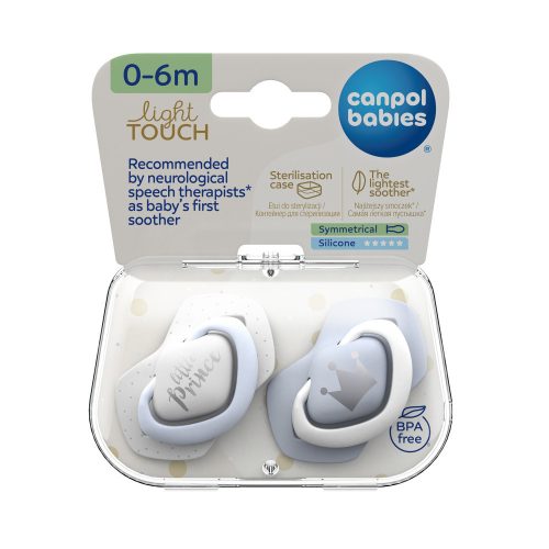 Canpol babies Szilikon szimmetrikus cumi, Light touch, 0-6hó, 2db, ROYAL BABY - kék