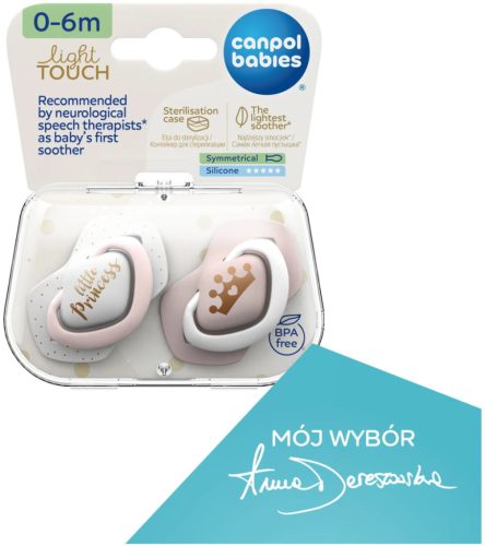 Canpol babies Szilikon szimmetrikus cumi, 0-6hó, 2db, ROYAL BABY - rózsaszín