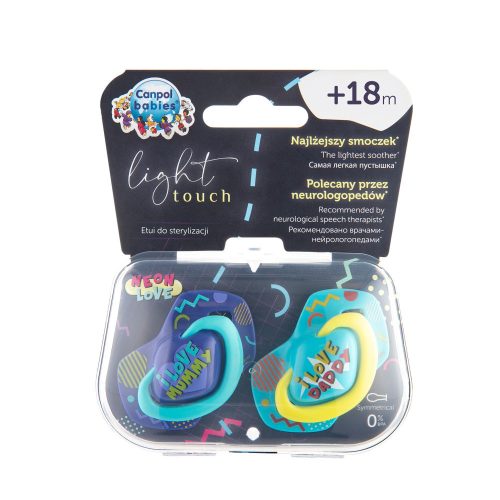 Canpol babies Szimmetrikus szilikoncumi készlet, Light touch, 18hó+, NEON LOVE, 2db