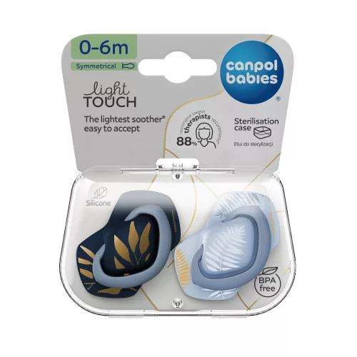 Canpol babies Szilikon szimmetrikus cumi, Light touch, 0-6hó, 2db, GOLD - kék