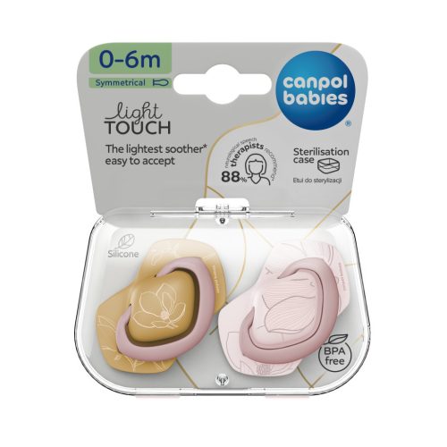 Canpol babies Szilikon szimmetrikus cumi, Light touch,  0-6hó, 2db, GOLD - rózsaszín