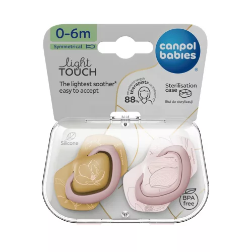 Canpol babies Szilikon szimmetrikus cumi, Light touch,  0-6hó, 2db, GOLD - rózsaszín