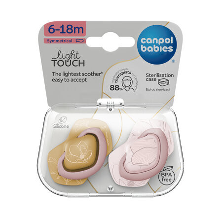 Canpol babies Szilikon szimmetrikus cumi, Light touch, GOLD, 6-18hó, 2db - rózsaszín