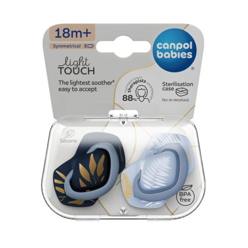 Canpol babies Szilikon szimmetrikus cumi, Light touch, GOLD, 18hó+, 2db - kék