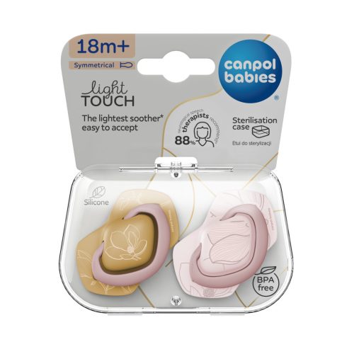 Canpol babies Szilikon szimmetrikus cumi, Light touch, GOLD, 18hó+, 2db - rózsaszín