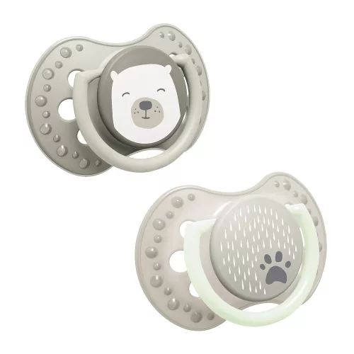 LOVI Világító Dinamikus nyugtató cumi BUDDY BEAR 0-6hó 2db