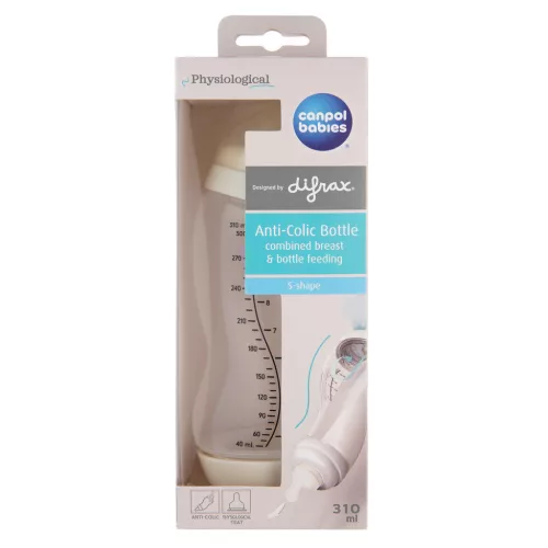 Canpol babies S-alakú, széles nyakú, anti-kólikás cumisüveg, 310 ml