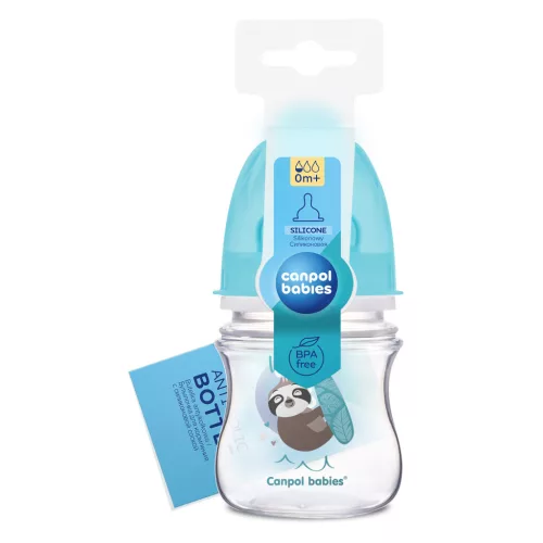 Canpol babies Anti-kólikás cumisüveg, EasyStart, EXOTIC ANIMALS, 120 ml - kék
