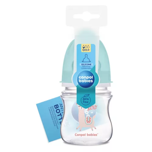 Canpol babies Anti-kólikás cumisüveg, EasyStart, EXOTIC ANIMALS, 120 ml - zöld