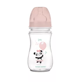   Canpol babies Anti-kólikás cumisüveg, EasyStart, EXOTIC ANIMALS, 240 ml - rózsaszín